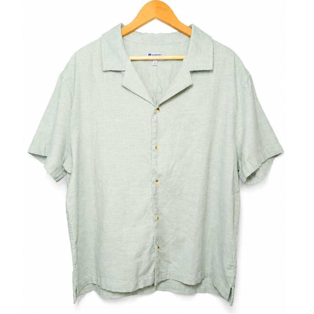 Sperry Premium Apparel Men's XL Sage Green Camp Collar Short Sleeve Cotton